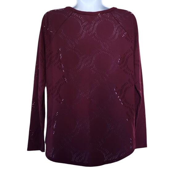 LOGG H&M Womens Pullover Top Size M Burgundy Eyelet Long Sleeve Tunic - Picture 7 of 9